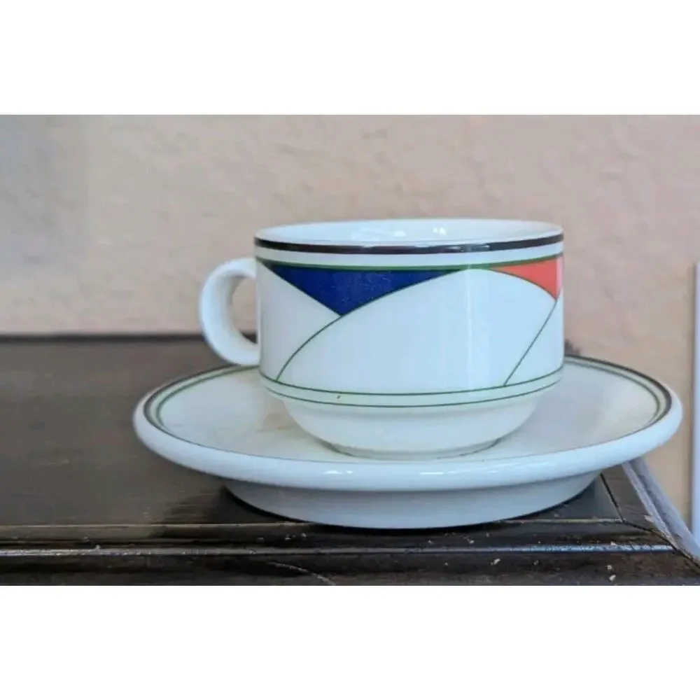 Villeroy & Boch Trio Demitasse Cup Saucer Set Memphis Art Deco Postmodern